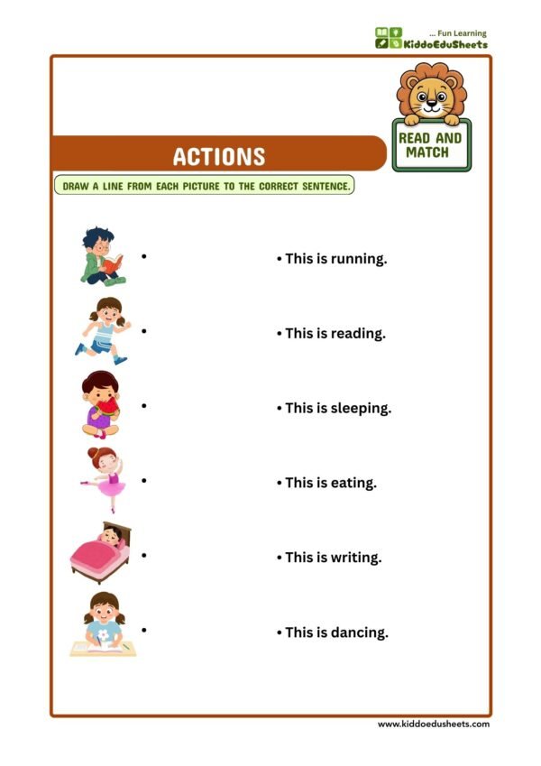 read and match worksheets for preschool kids