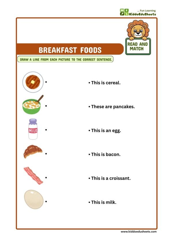 read and match worksheets for preschool kids