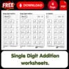 single digit addition worksheets printable for kids