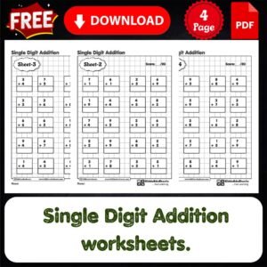 single digit addition worksheets printable for kids