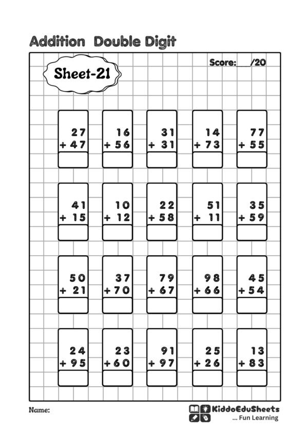 double digit addition worksheets printable for kids